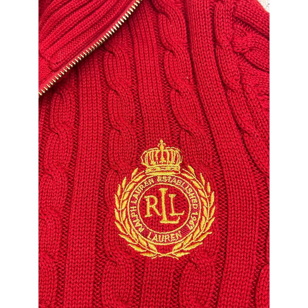 Lauren Ralph Lauren cable-knit zip sweater embroidered crest logo, size small - Picture 2 of 10